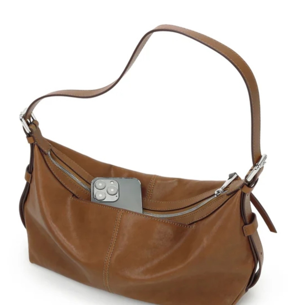 Chic Tan Genuine Leather Shoulder Bag - Picture 4 of 11